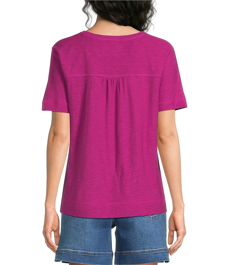 Westbound Petite Size Solid Short Sleeve V-Neck Top