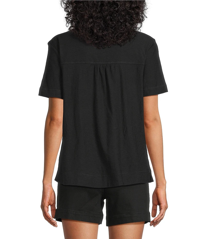 Westbound Petite Size Solid Short Sleeve V-Neck Top