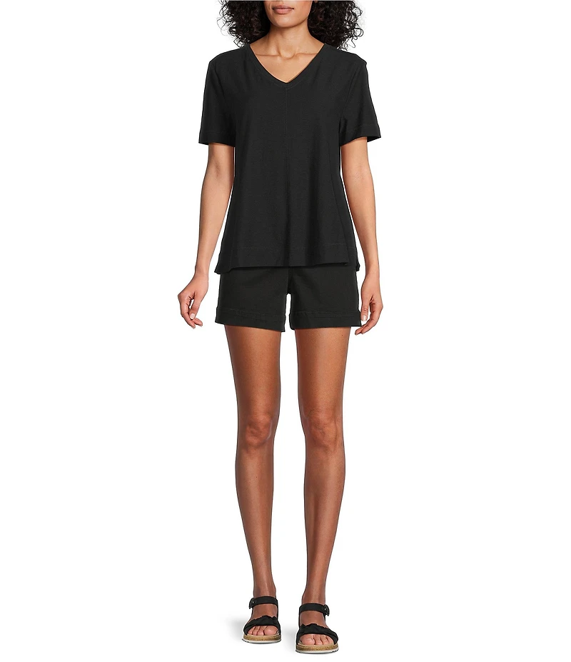 Westbound Petite Size Solid Short Sleeve V-Neck Top