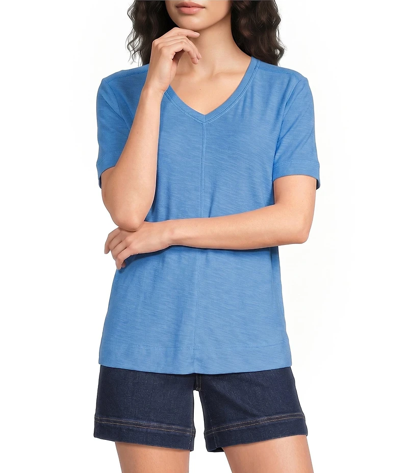 Westbound Petite Size Solid Short Sleeve V-Neck Top