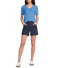 Westbound Petite Size Solid Short Sleeve V-Neck Top