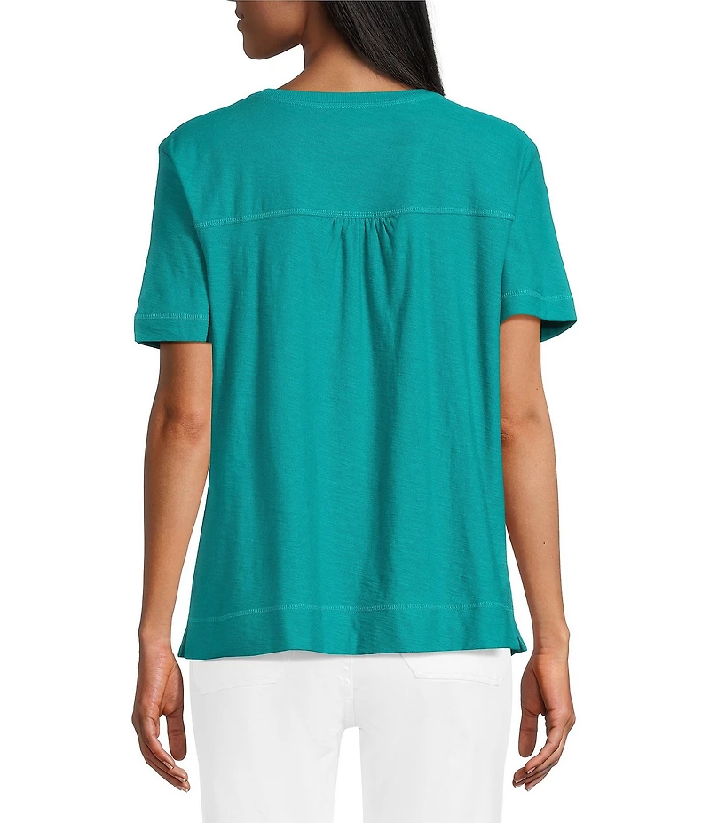 Westbound Petite Size Solid Short Sleeve V-Neck Top