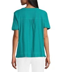 Westbound Petite Size Solid Short Sleeve V-Neck Top