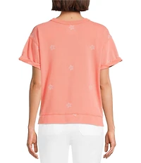 Westbound Petite Size Star Print Short Sleeve Crew Neck Knit Pullover Top