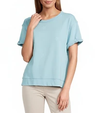 Westbound Petite Size Star Print Short Sleeve Crew Neck Knit Pullover Top