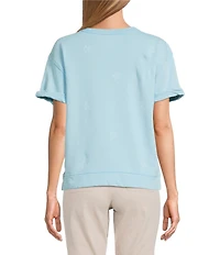 Westbound Petite Size Star Print Short Sleeve Crew Neck Knit Pullover Top