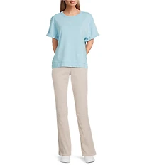 Westbound Petite Size Star Print Short Sleeve Crew Neck Knit Pullover Top