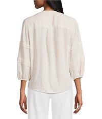 Westbound Petite Size Stripe Print 3/4 Sleeve V-Neck Top