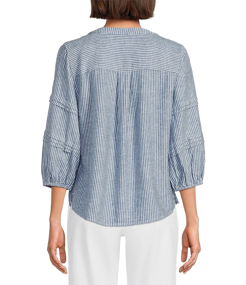 Westbound Petite Size Stripe Print 3/4 Sleeve V-Neck Top