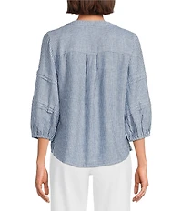 Westbound Petite Size Stripe Print 3/4 Sleeve V-Neck Top