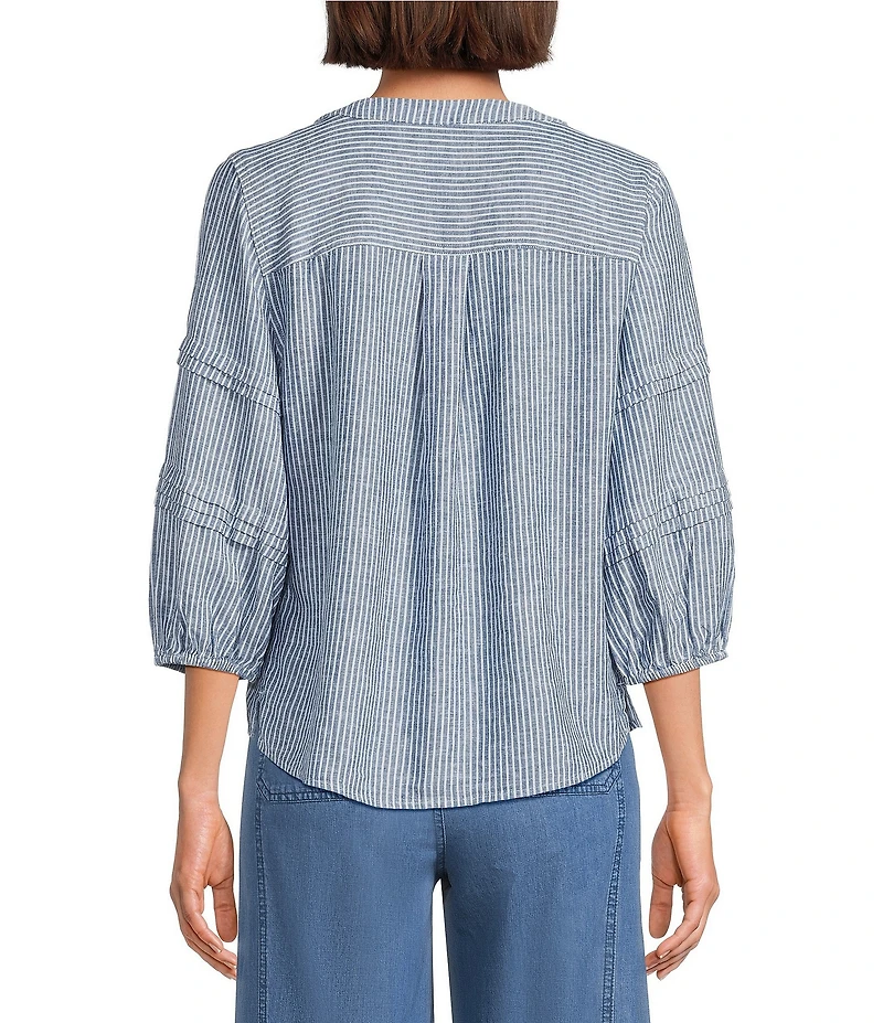 Westbound Petite Size Stripe Print 3/4 Sleeve V-Neck Top