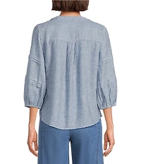 Westbound Petite Size Stripe Print 3/4 Sleeve V-Neck Top