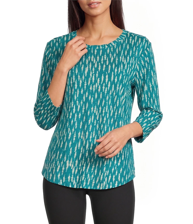 Westbound Petite Size Summer Shower 3/4 Sleeve Knit Crew Neck Top
