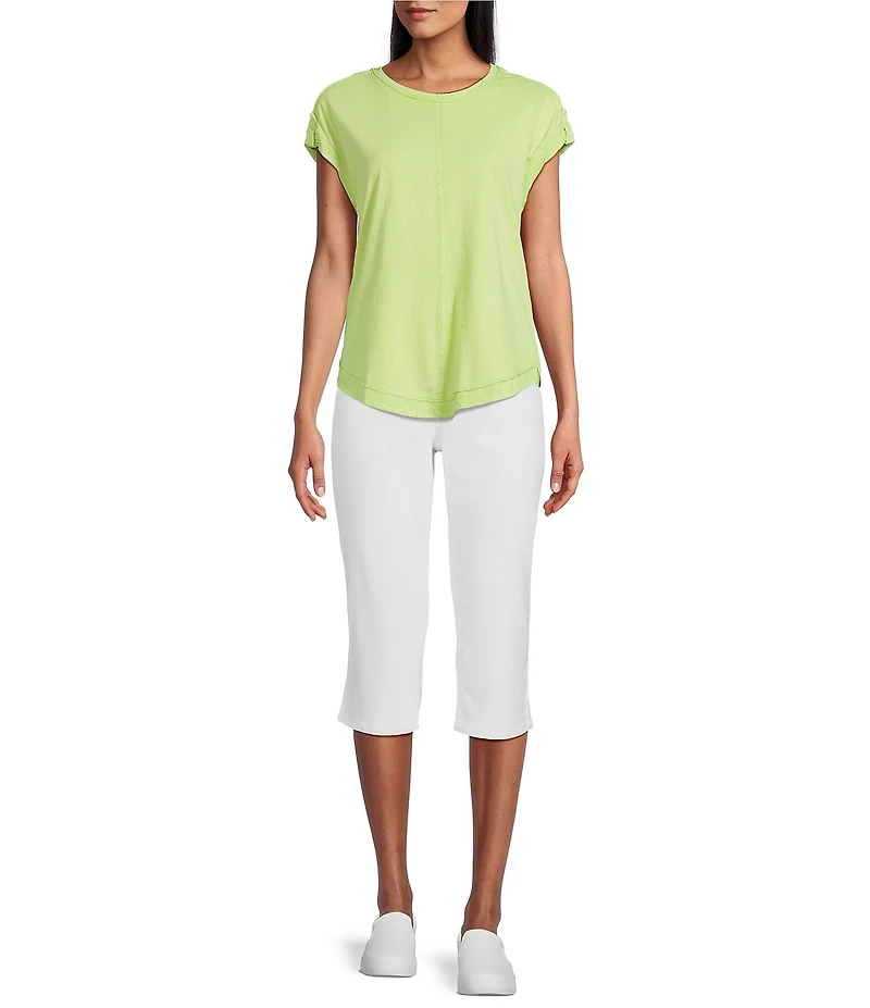 Westbound Petite Size Twist Sleeve Crew Neck Top