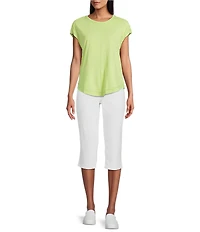 Westbound Petite Size Twist Sleeve Crew Neck Top
