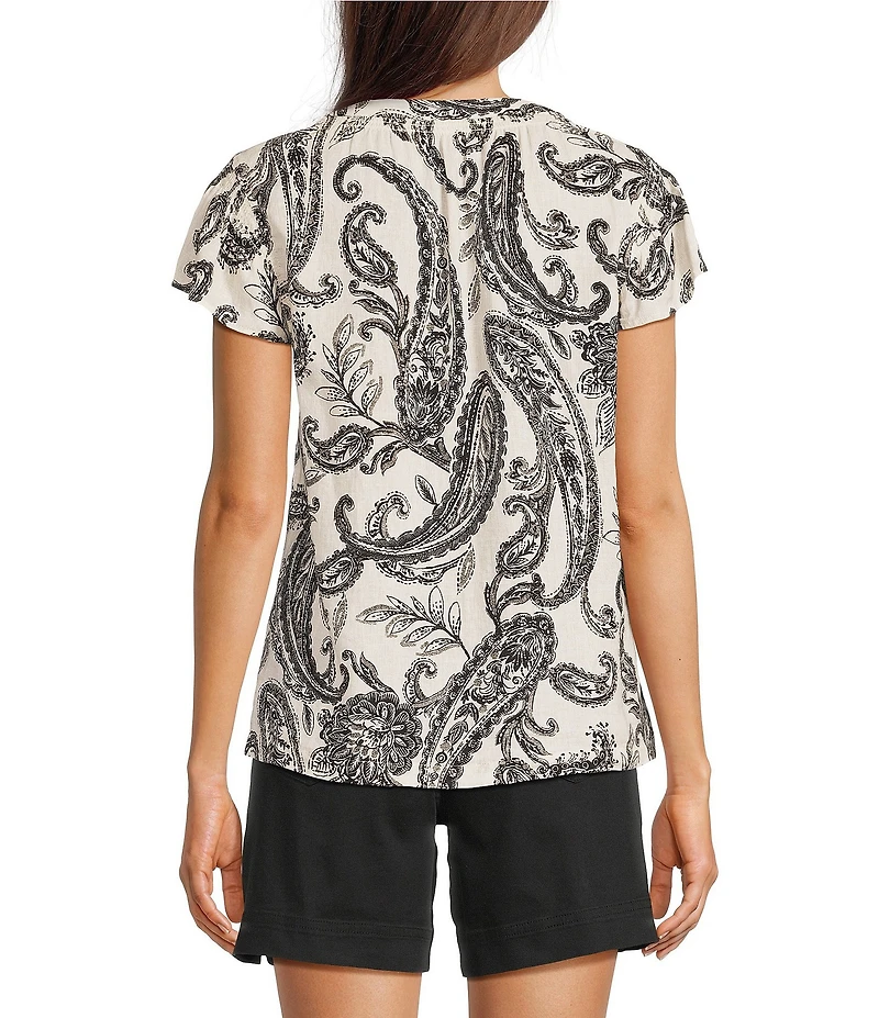 Westbound Petite Size V-Neck Button Front Flutter Sleeve Top
