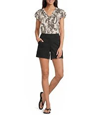 Westbound Petite Size V-Neck Button Front Flutter Sleeve Top