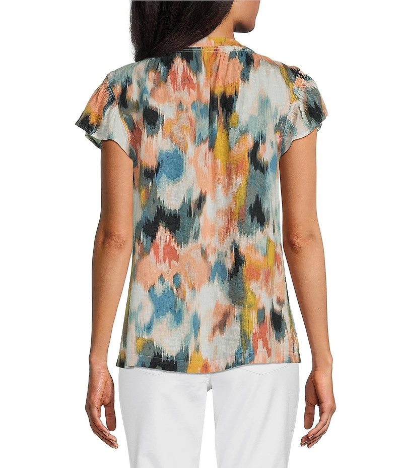 Westbound Petite Size V-Neck Button Front Flutter Sleeve Top