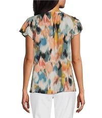 Westbound Petite Size V-Neck Button Front Flutter Sleeve Top