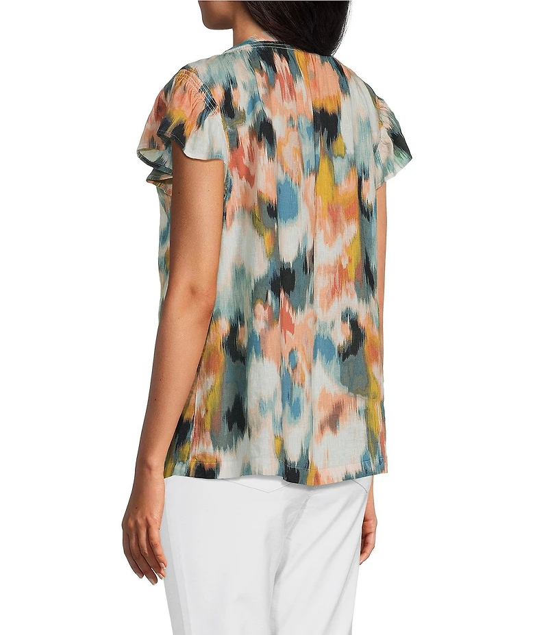 Westbound Petite Size V-Neck Button Front Flutter Sleeve Top