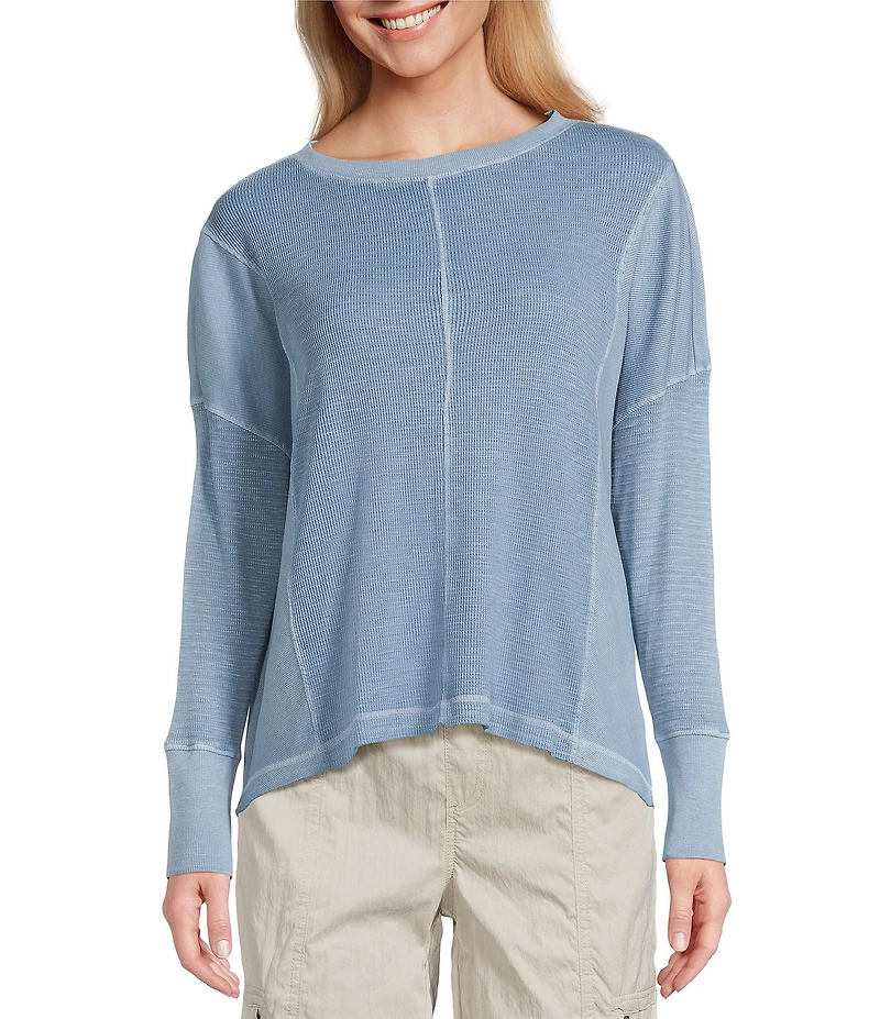 Westbound Petite Size Waffle Long Sleeve Pullover Top