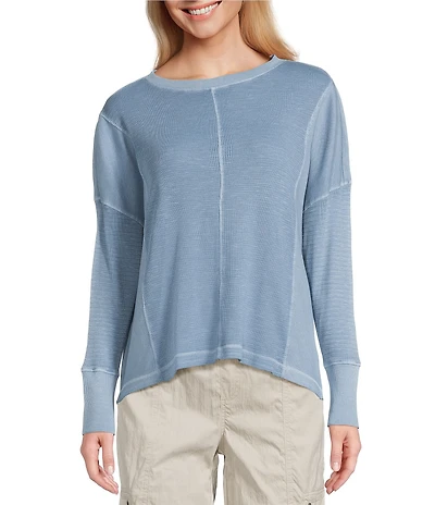 Westbound Petite Size Waffle Long Sleeve Pullover Top