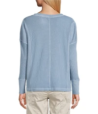 Westbound Petite Size Waffle Long Sleeve Pullover Top