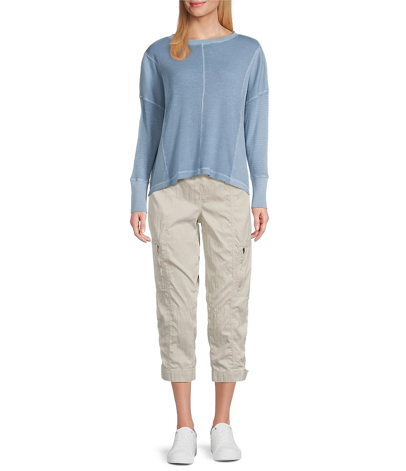 Westbound Petite Size Waffle Long Sleeve Pullover Top