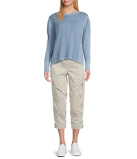 Westbound Petite Size Waffle Long Sleeve Pullover Top