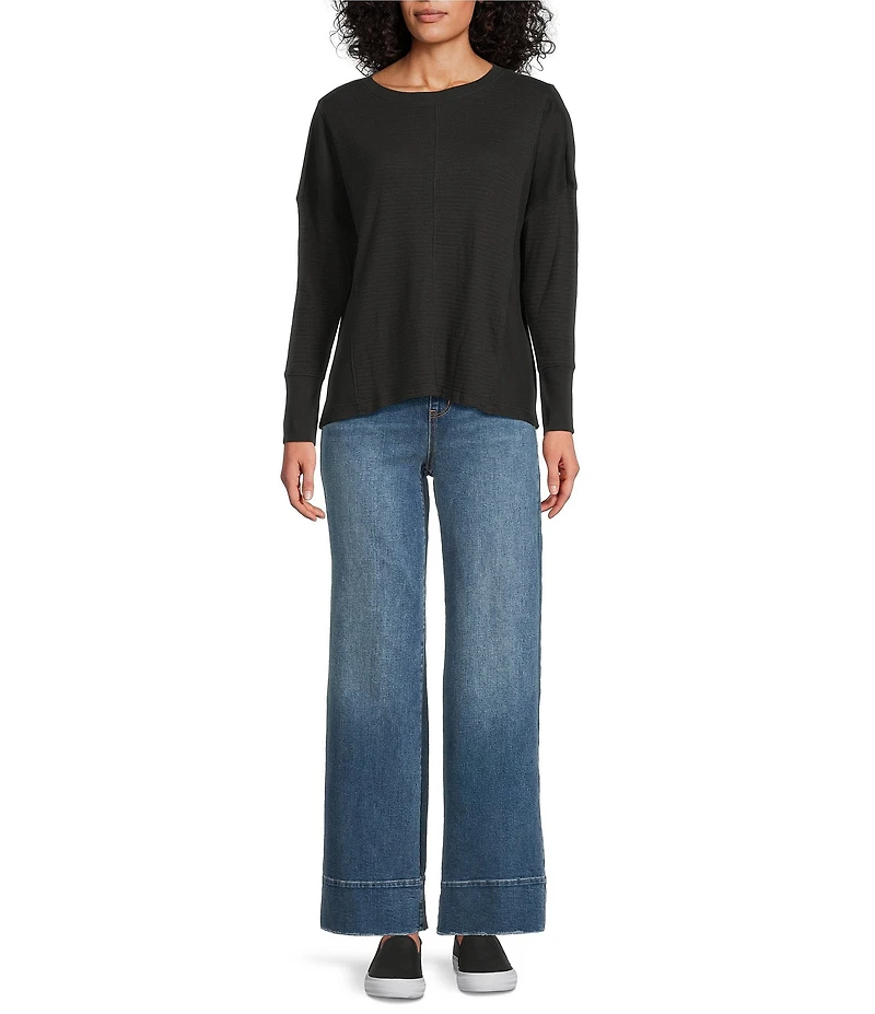 Westbound Petite Size Waffle Long Sleeve Pullover Top