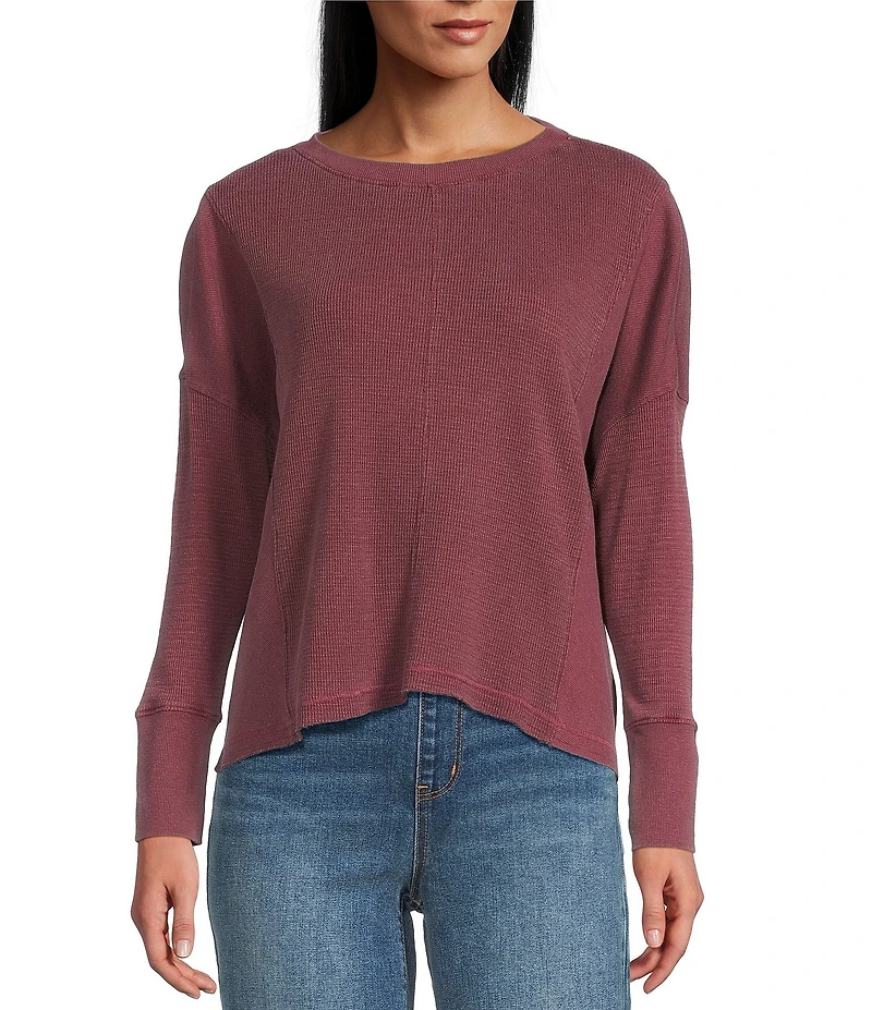 Westbound Petite Size Waffle Long Sleeve Pullover Top