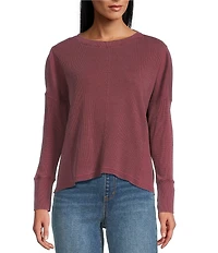 Westbound Petite Size Waffle Long Sleeve Pullover Top