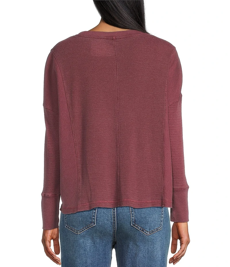 Westbound Petite Size Waffle Long Sleeve Pullover Top