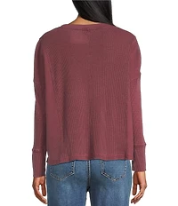 Westbound Petite Size Waffle Long Sleeve Pullover Top
