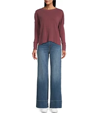 Westbound Petite Size Waffle Long Sleeve Pullover Top