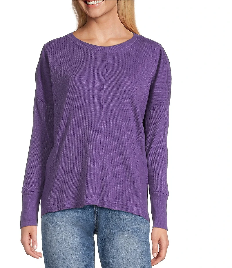Westbound Petite Size Waffle Long Sleeve Pullover Top