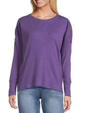 Westbound Petite Size Waffle Long Sleeve Pullover Top