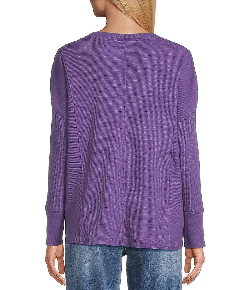 Westbound Petite Size Waffle Long Sleeve Pullover Top