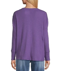 Westbound Petite Size Waffle Long Sleeve Pullover Top