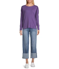 Westbound Petite Size Waffle Long Sleeve Pullover Top
