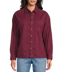 Westbound Petite Size Woven Plaid Collared Oversized Long Sleeve Top