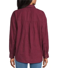 Westbound Petite Size Woven Plaid Collared Oversized Long Sleeve Top