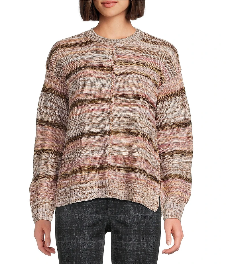Westbound Petite Striped Long Sleeve Crew Neck Sweater