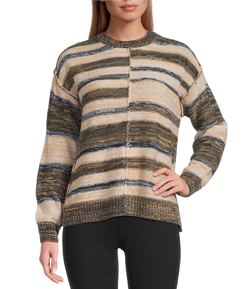 Westbound Petite Striped Long Sleeve Crew Neck Sweater