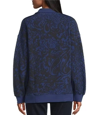 Westbound Petite Twilight Blue Paisley Patch Long Sleeve Quarter Zip Pullover