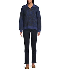 Westbound Petite Twilight Blue Paisley Patch Long Sleeve Quarter Zip Pullover