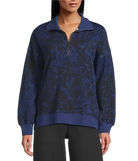 Westbound Petite Twilight Blue Paisley Patch Long Sleeve Quarter Zip Pullover
