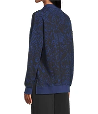 Westbound Petite Twilight Blue Paisley Patch Long Sleeve Quarter Zip Pullover