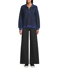 Westbound Petite Twilight Blue Paisley Patch Long Sleeve Quarter Zip Pullover