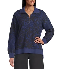 Westbound Petite Twilight Blue Paisley Patch Long Sleeve Quarter Zip Pullover
